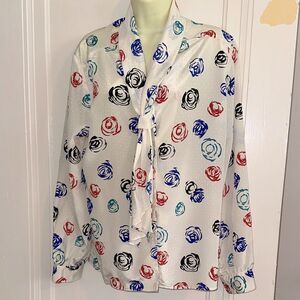 Vintage 70s/80s Haberdashery Cream‎ Multi Color Floral Long Sleeve Blouse